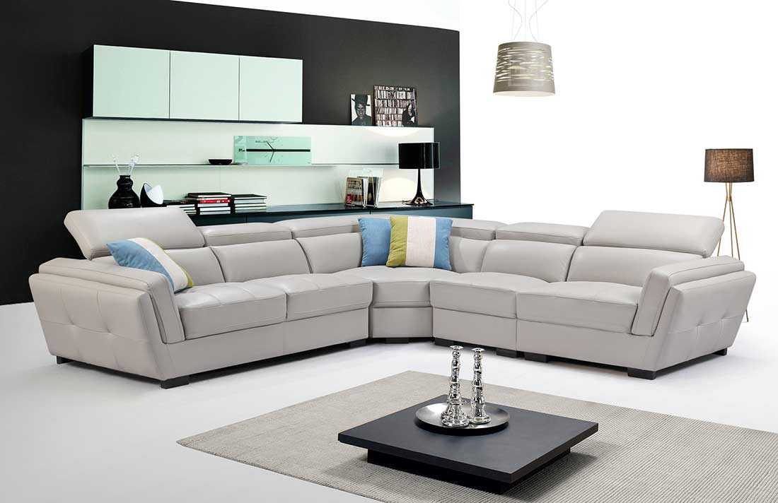 grey leather modern sectional sofa