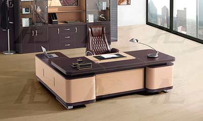 Beige and Brown Faux Leather Desk AE 62