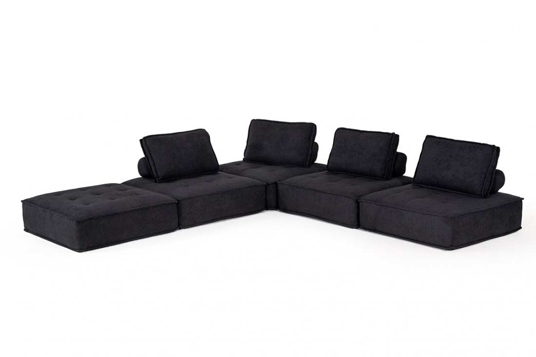 Black Sectional Sofa Fabric Gray Modular Vg Norbert 6 