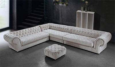 Cream Dream Microfiber Sectional Sofa and Ottoman