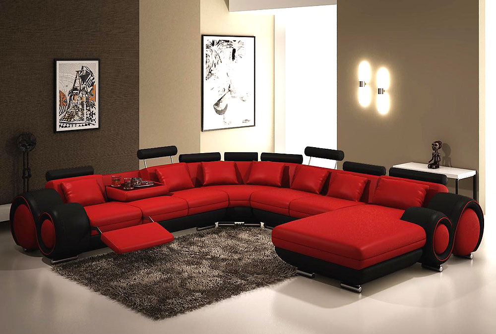 Modern Red And Black Bonded Leather Sectional Astra Leather