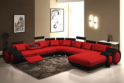 Modern Red and Black Bonded Leather Sectional - Astra