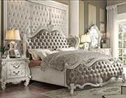 Gray Leatherette White Bone Sleigh Bed AC Chatueau