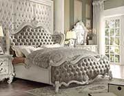 Gray Leatherette White Bone Sleigh Bed AC Chatueau