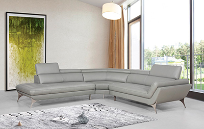 Grey Leather Sectional Sofa VG541
