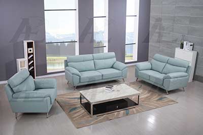 Light Blue Top Grain Leather Sofa set AE528