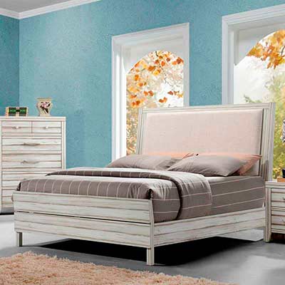 Antique White Finish Upholstered Bed AC 980