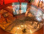 Round Glass Wood Table Floor model