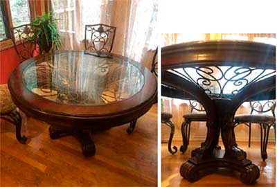 Round Glass Wood Table Floor model