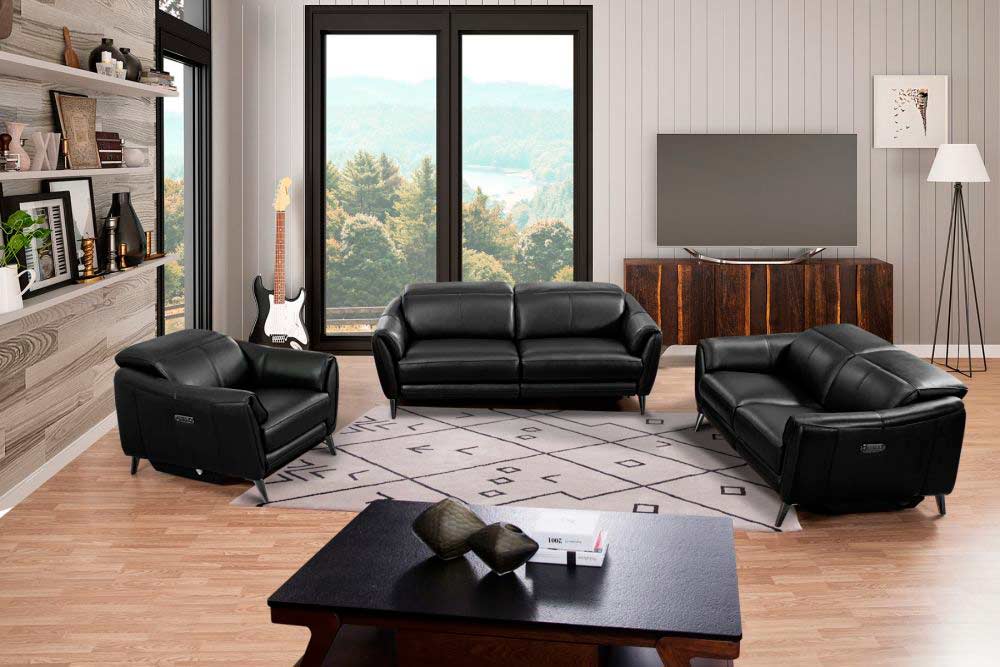 Black Modern Power Recliner Sofa AE 247 Leather Sofas