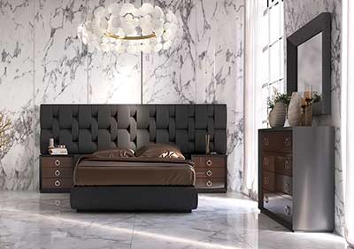 Eco Leather Modern Bedroom in Black EF Empress