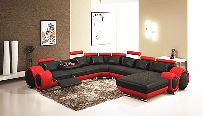 Gemma Modern Black and Red Sectional Sofa