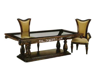 BT 031 Walnut Finish Glass Top Italian Dining Table