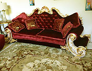 Red Velure & Gold Leaf Classic Unique Sofa