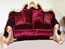 Red Velure & Gold Leaf Classic Unique Sofa