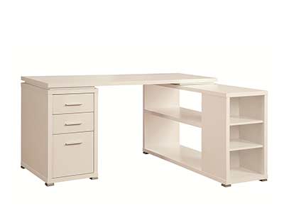 White L-Shape Desk with Silver Hardware CO 516