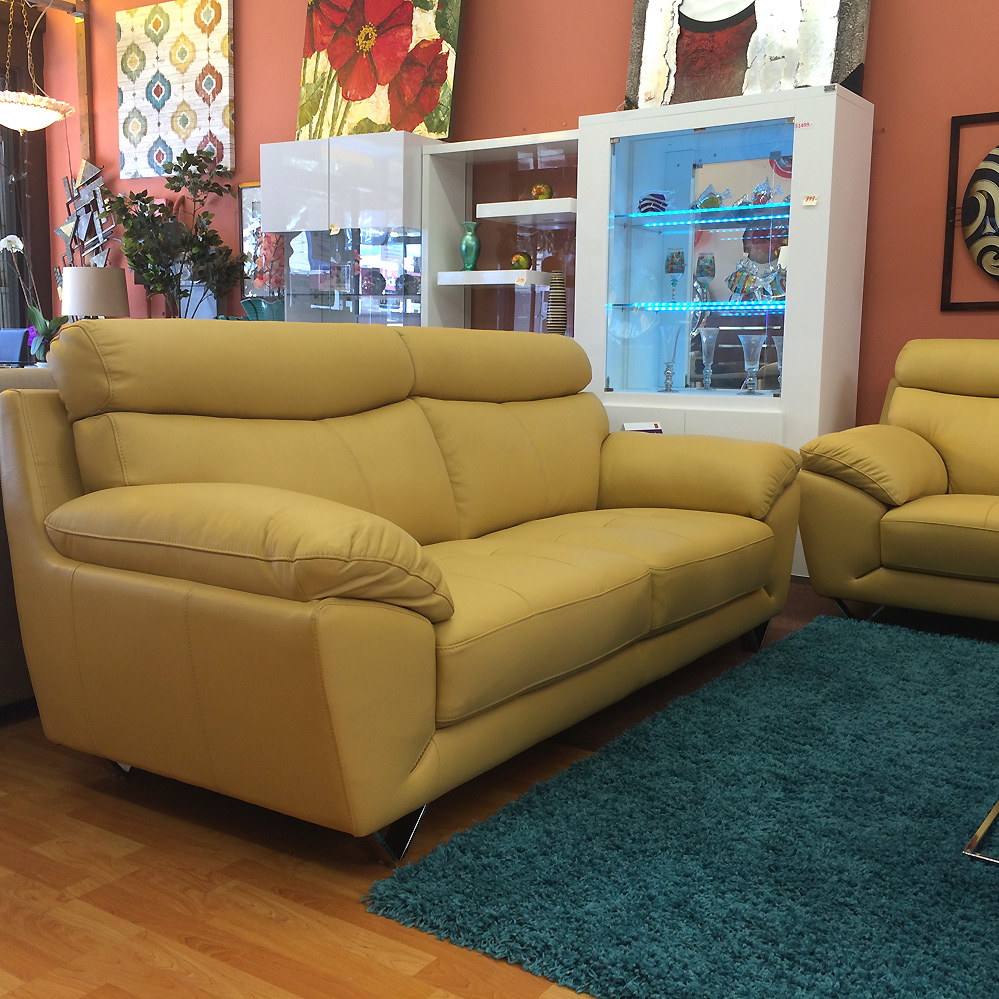 Modern Sofa Collection in Yellow Top Grain Leather