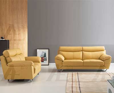 Modern Sofa Collection in Yellow Top Grain Leather