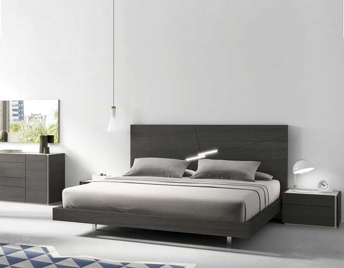 Walnut Bed with Light Grey Lacquer NJ Fidelia