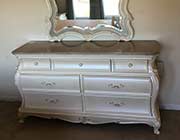 Rose Gold Pearl White Panel Bed AC Charmain