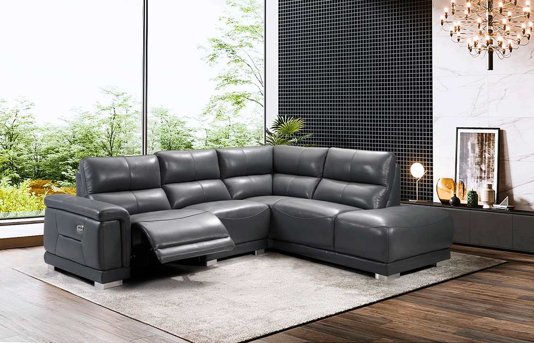 Sectional Sofa Top Grain Leather Recliner Power Grey Ef 901 