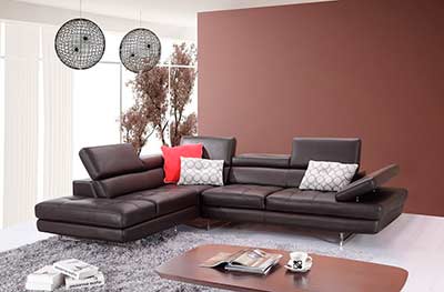 Coffee Leather Sectional Sofa MJ 61