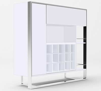 Modern White & Stainless Steel Wine Cabinet