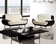 AE208-IV-BLK Leather Sofa Set - Ivory/Black