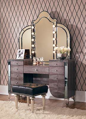 Hollywood Swank Upholstered Vanity and Mirror by AICO