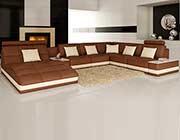Brown leather sectional sofa with Built-in End Table VG143