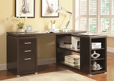 Cappuccino L-Shape Desk with Silver Hardware CO 517