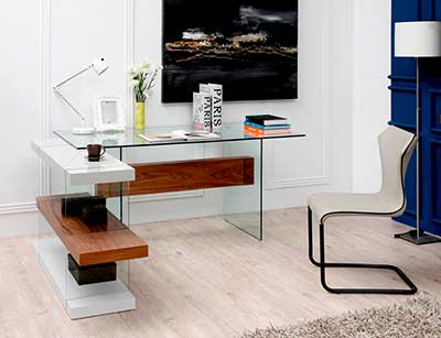 White and Walnut Floating Office Desk VG001