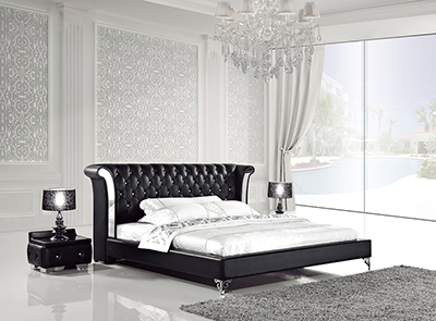 Black Leather Bed with Nightstands AE293