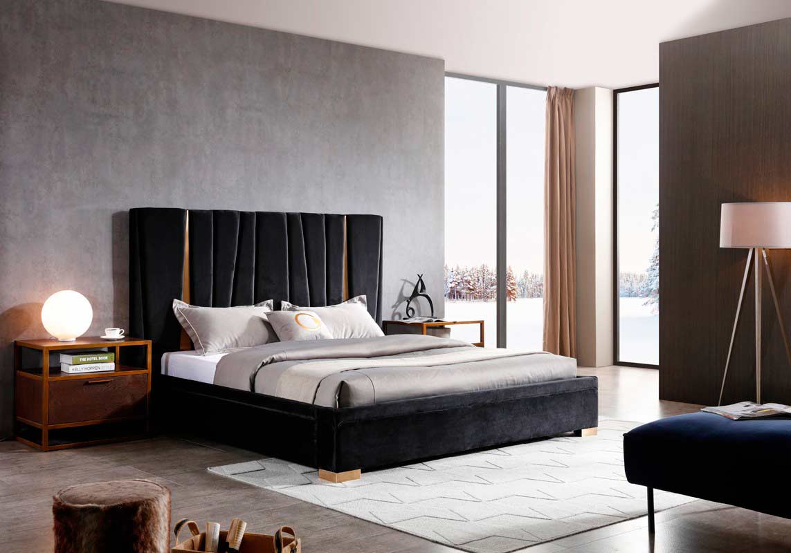 Black Velvet Bed VG Loana Modern Bedroom Furniture