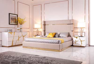 Beige Bonded Leather Bed VG Alymer